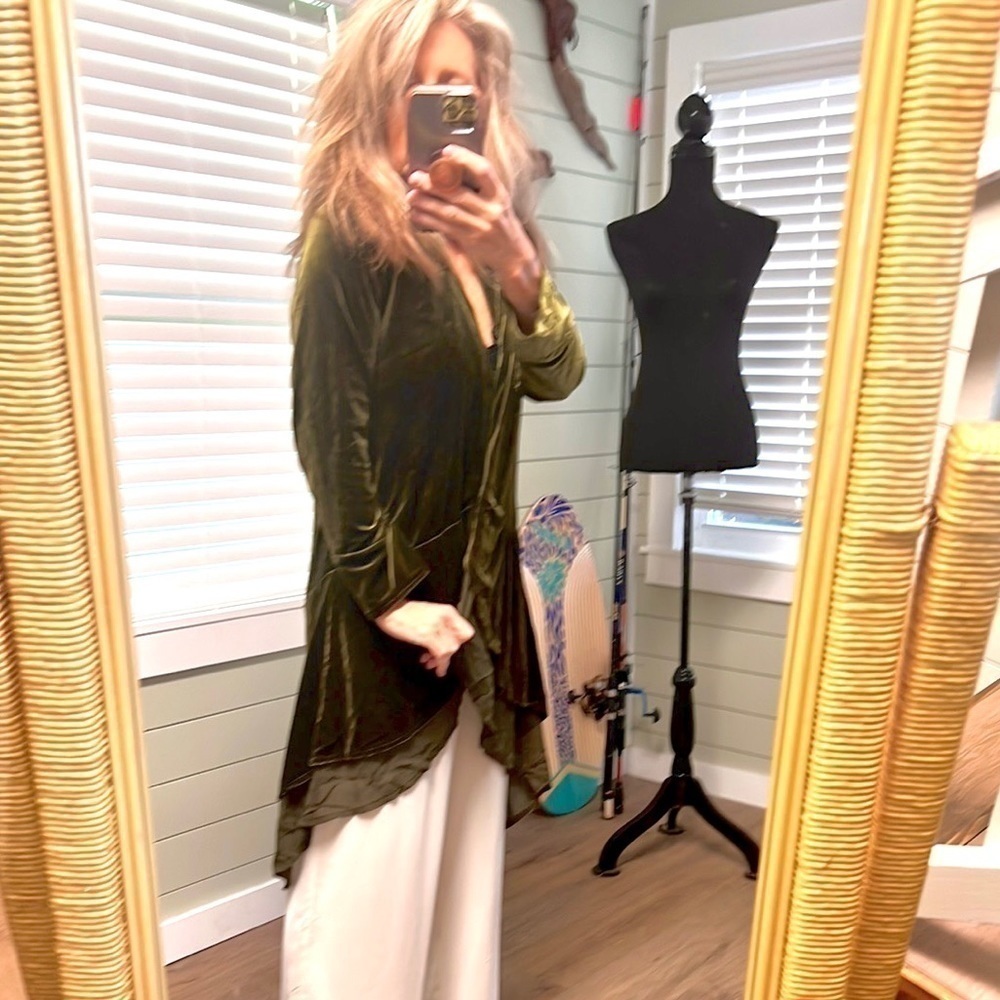 R. VIVIMOS Green Velvet
Layered Chiffon Long open front
Cocktail Jacket M Boho,S - Picture 7 of 12